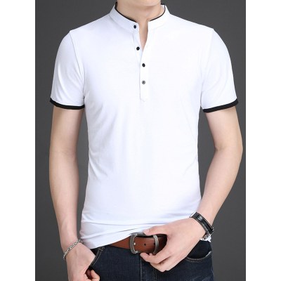 Plain Stand Collar Casual Polo Shirt - Black M