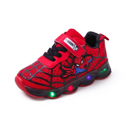 Kids fashion spiderman flyknit breathable LED sneaker