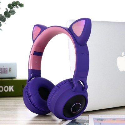 ชุดหูฟังบลูทูธ ชุดหูฟังบลูทูธหูแมว ไฟLED บลูทูธ5.0 ชุดหูฟังเล่นเกมฟังเพลง