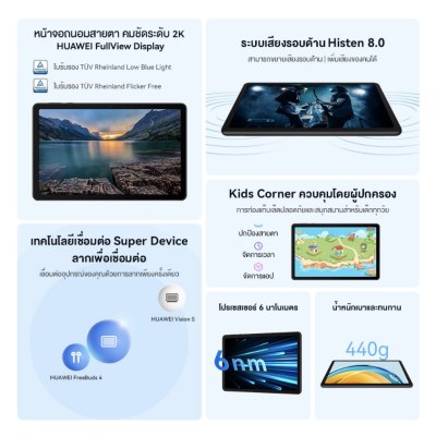 HUAWEI MatePad SE WIFI 4+64GB | หน้าจอถนอมสายตา คมชัดระดับ 2K | ระบบเสียงรอบด้าน Histen 8.0
