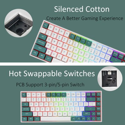 คีย์บอร์ดเชิงกลสำหรับเล่นเกมไร้สายบลูทูธ  84 คีย์สามโหมดปุ่มกด PBT คีย์บอร์ด DIY แบบถอดเปลี่ยนได้
