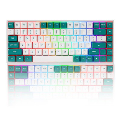 คีย์บอร์ดเชิงกลสำหรับเล่นเกมไร้สายบลูทูธ  84 คีย์สามโหมดปุ่มกด PBT คีย์บอร์ด DIY แบบถอดเปลี่ยนได้