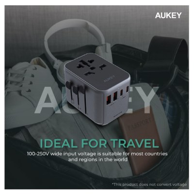 AUKEY PA-TA07 35W หัวแปลงปลั๊กไฟ 35W Universal Travel Adapter มาพร้อม ช่อง USB-C และ USB-A