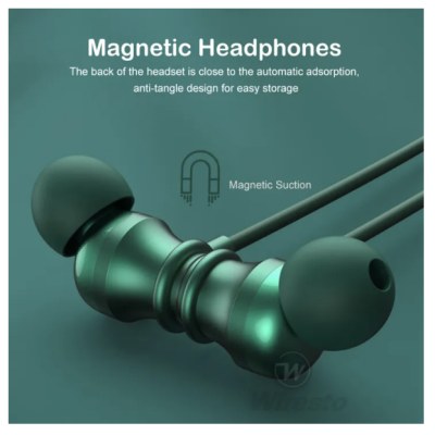 หูฟังบลูทูธ Wiresto Magnetic Neckband Bluetooth Earphones Wireless Soft Silicone Earbuds 20H In-Ear Headphones IPX5