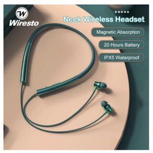 หูฟังบลูทูธ Wiresto Magnetic Neckband Bluetooth Earphones Wireless Soft Silicone Earbuds 20H In-Ear Headphones IPX5