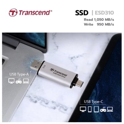 Transcend External SSD USB A and Type C connectors