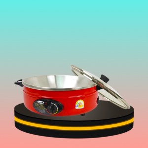 กระทะไฟฟ้าอลูมิเนียม ฝาแก้ว ขนาด 3 ลิตร สีแดง