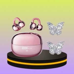 Lenovo หูฟังบลูทูธ แบบหนีบหู พร้อมต่างหูลายผีเสื้อ