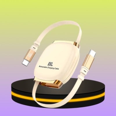 หัวชาร์จ ขนาด 100W พร้อมสายชาร์จในตัว สีเบจ