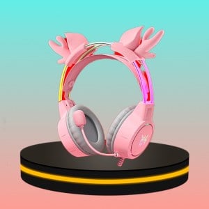 Onikuma X15 Pro ชุดหูฟังเกมมิ่ง RGB พร้อมไมโครโฟน สีชมพู