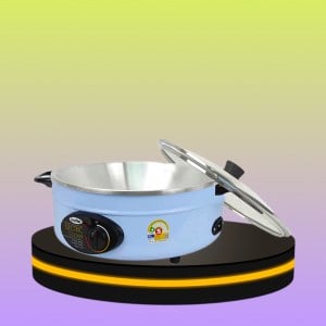 กระทะไฟฟ้าอลูมิเนียม ฝาแก้ว ขนาด 3 ลิตร สีฟ้า