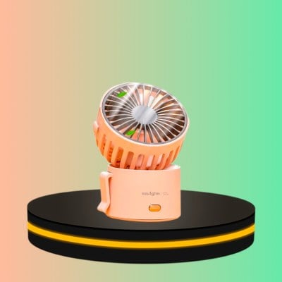พัดลมพกพา ตั้งได้ สีชมพู