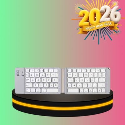 คีย์บอร์ดบลูทูธ พับได้ แบบพกพา สาหรับ iPad , Tablet , Phone สีขาว