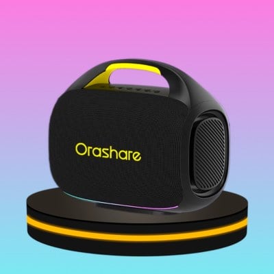 Orashare S08 MAX ลําโพงบลูทูธ เบสหนัก แบตเตอรี่ 4000mAh พร้อมไฟ RGB กันน้ำระดับ IPX6 สีดำ