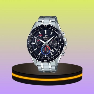 CASIO นาฬิกาข้อมือผู้ชาย สายสเตนเลสสตีล หน้าปัด สีดำ