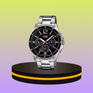 CASIO นาฬิกาข้อมือ สเตนเลสสตีล หน้าปัด สีดำ