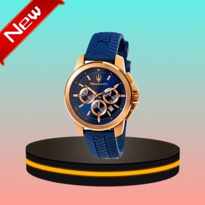 [ ใหม่ ] Exclusive นาฬิกาข้อมือ Maserati Successo 44mm Blue Silicone Strap Men's