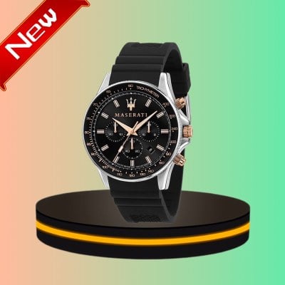 [ ใหม่ ] Maserati Sfida นาฬิกาข้อมือ Black Silicon Chronograph Men's Quartz