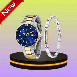 [ ใหม่ ] Special Set Men's Quartz นาฬิกาข้อมือ + กำไลข้อมือ สำหรับผู้ชาย สีทอง