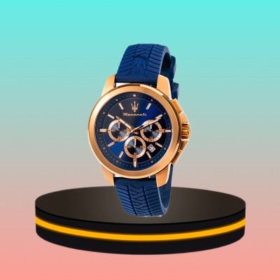 Exclusive นาฬิกาข้อมือ Maserati Successo 44mm Blue Silicone Strap Men's