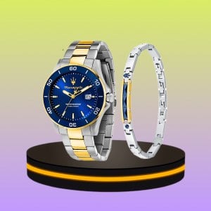 Special Set Men's Quartz นาฬิกาข้อมือ + กำไลข้อมือ สำหรับผู้ชาย สีทอง