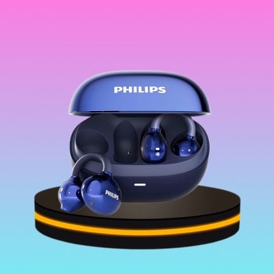 PHILIPS หูฟังบลูทูธ แบบหนีบหู กีฬา วิ่ง โทร ตัดเสียงรบกวน สีฟ้า