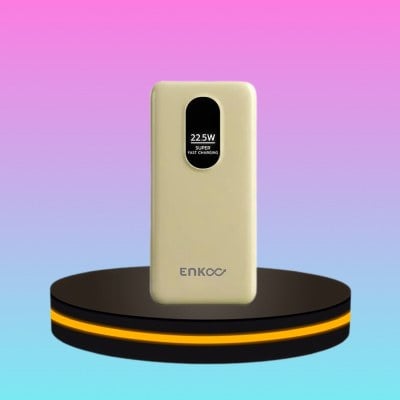 ENKOO พาวเวอร์แบงค์ 10000mAh มีสายชาร์จในตัว 3 หัว ชาร์จไว 22.5W มีหน้าจอ LED สีครีม